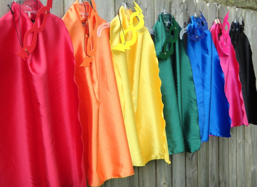 Childrens Super hero Cape and Mask Sets 7 BLANK  Capes INCLUDES coordinating MASKS super low shipping