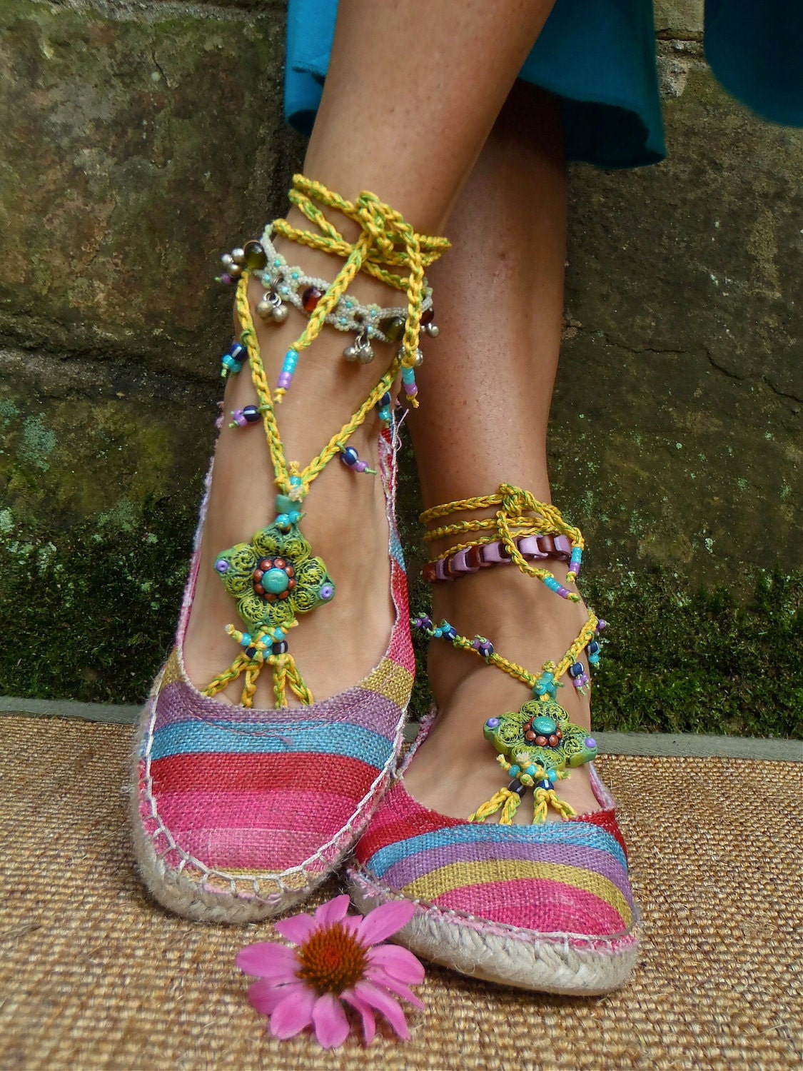 variegated PEA GREEN BAREFOOT sandals yellow crochet beaded sole less shoes beach wedding, bohemian gypsy shoes, photo shoot props