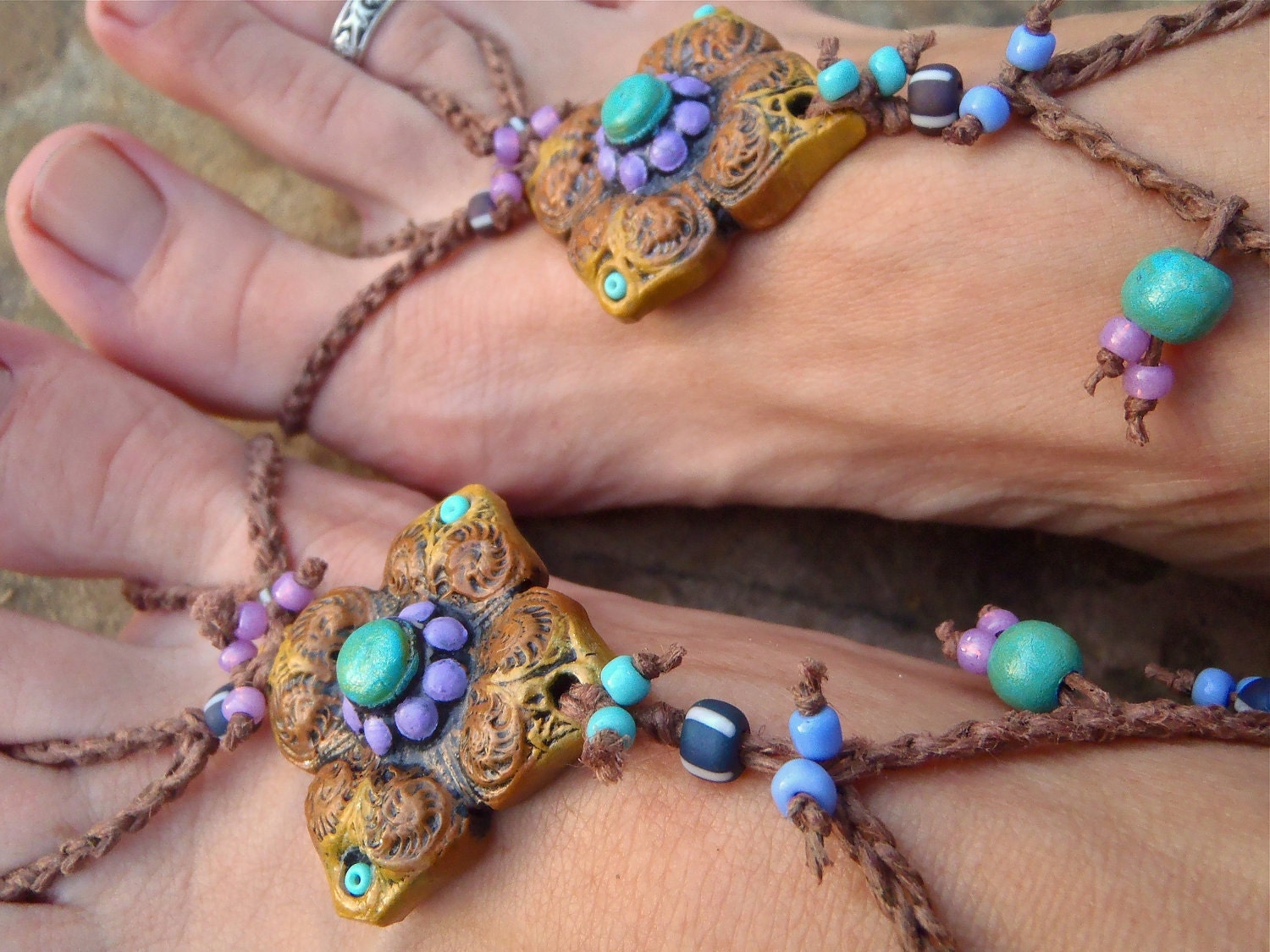 HULA HOOPING BAREFOOT sandals mustard yellow brown belly dance yoga beach sandals foot jewelry nude shoes made to order