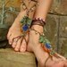 PEACOCK BAREFOOT sandals peacock feather beach wedding mykonos greek beads made to order hippie foot jewelry beach