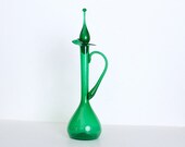 Vintage 60s MOD Green Blown Glass Decanter