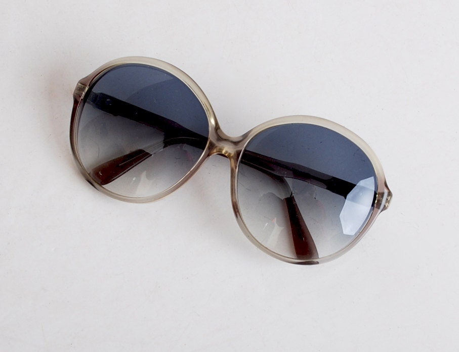Vintage 70s 80s Round Blue & Gray Sunglasses Shades