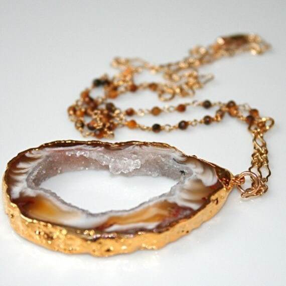 Peek-A-Boo Geode Tiger Eye Gold Necklace