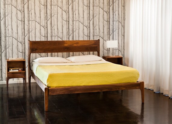 Mid Century Danish Modern Walnut Bed with Night Stands