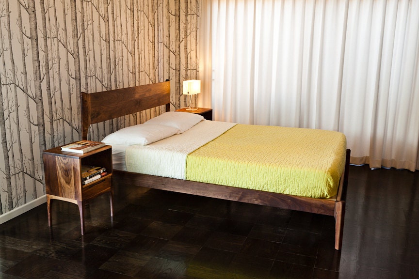 Mid Century Danish Modern Walnut Bed with Night Stands