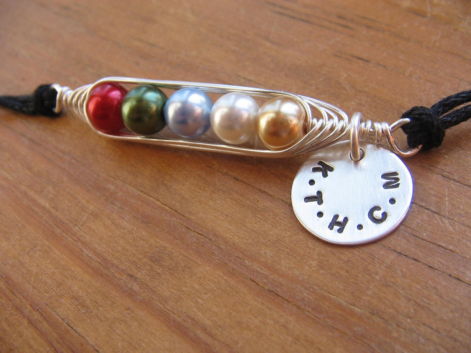 Pea Pod Bracelet with Personalized Disc (24 color options) could also be an Anklet. Two, three, four, or five peas