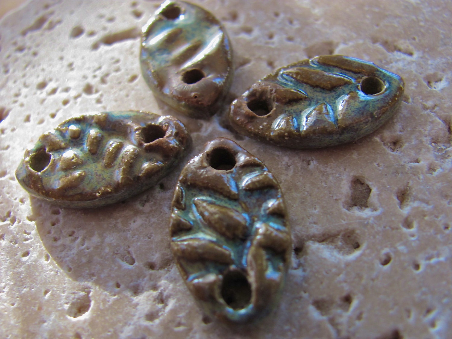 Prairie Wind Canoe Connector Beads - Handmade Ceramic Beads