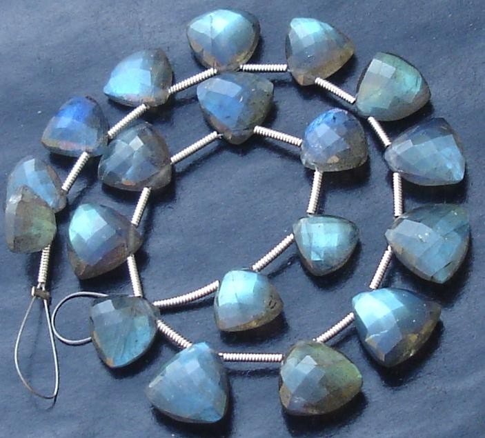 Fine Quality,Blue Flashy Labradorite Faceted TRILLION Shape Briolettes, 9-10mm Long aprx, 19 Pieces,Great Item at Low price