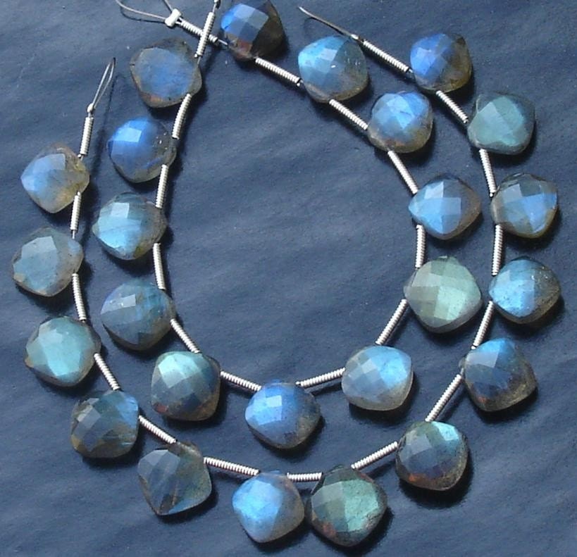 Fine Quality,Blue Flashy Labradorite Faceted Cushion Shape Briolettes, 9-10mm Long aprx, 14 Pieces,Great Item at Low price