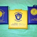 SALE - 3 vintage vinyl portable outdoor seat cushions for stadium bleachers -  Milwaukee Brewers, Koss, & old bank advertisements