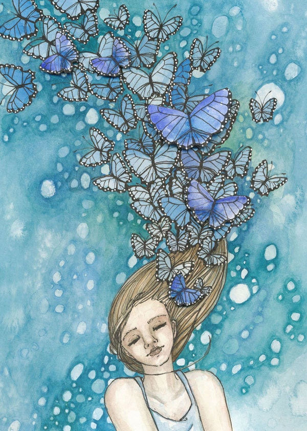 Art Print Reproduction 5x7 - Blue Butterflies