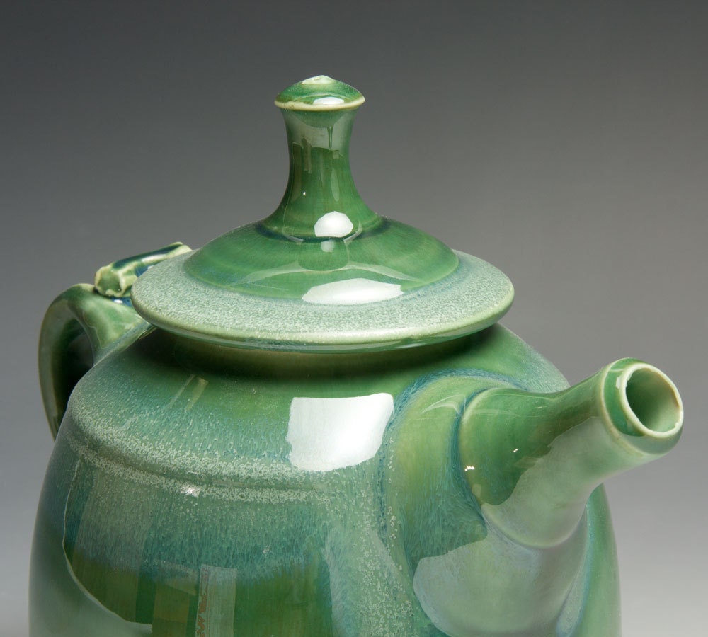 Reserved for Ritva - Handmade jade green porcelain two plus cup teapot - 424