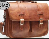 DIAZ Large Geunine Leather Briefcase / Backpack Messenger Bag Satchel in Crazy Horse Tanned Brown - (17in MacBook Pro) - Free Shipping -
