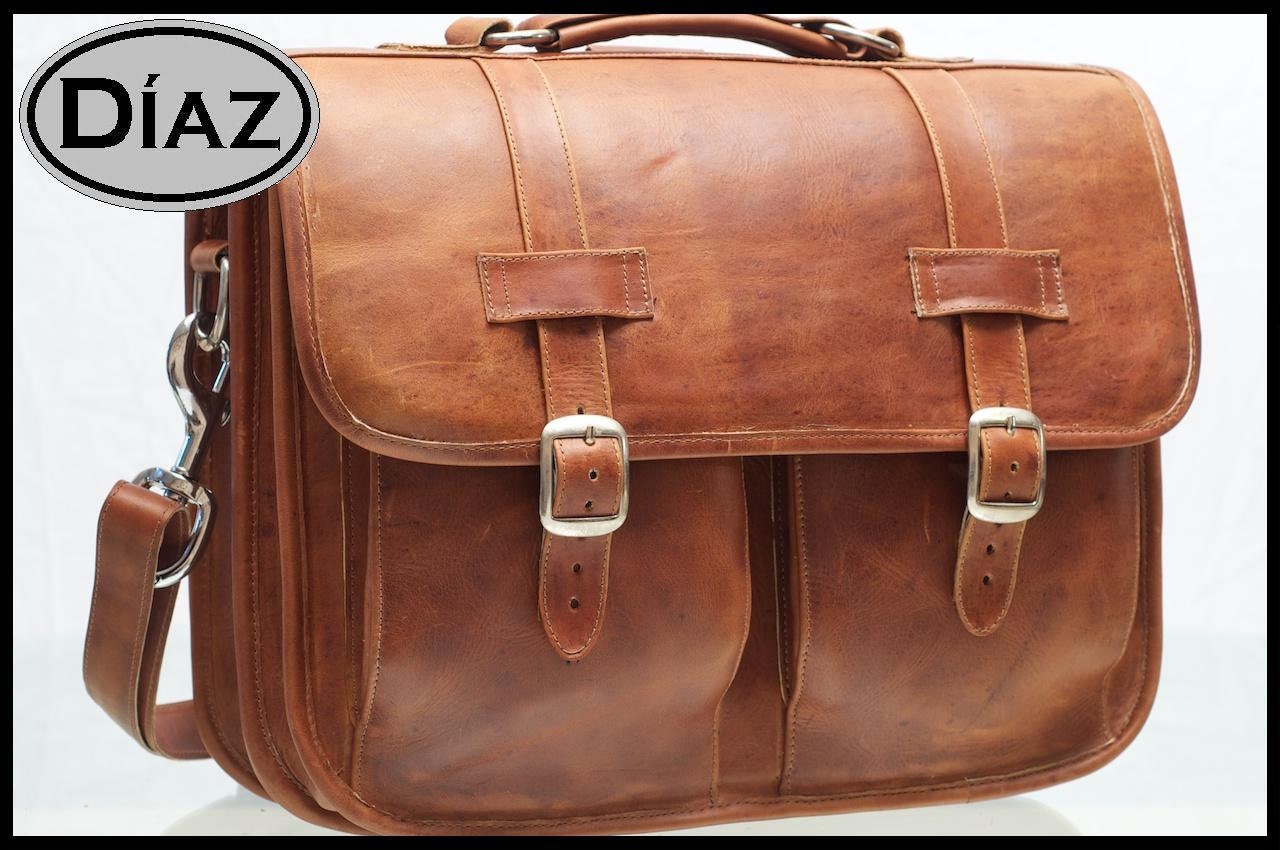 DIAZ Large Geunine Leather Briefcase / Backpack Messenger Bag Satchel in Crazy Horse Tanned Brown - (17in MacBook Pro) - Free Shipping -