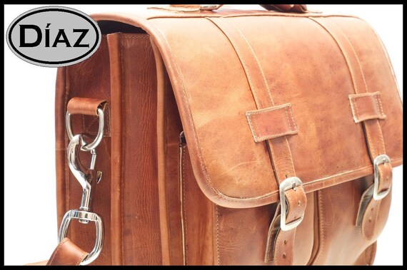 DIAZ Large Geunine Leather Briefcase / Backpack Messenger Bag Satchel in Crazy Horse Tanned Brown - (17in MacBook Pro) - Free Shipping -