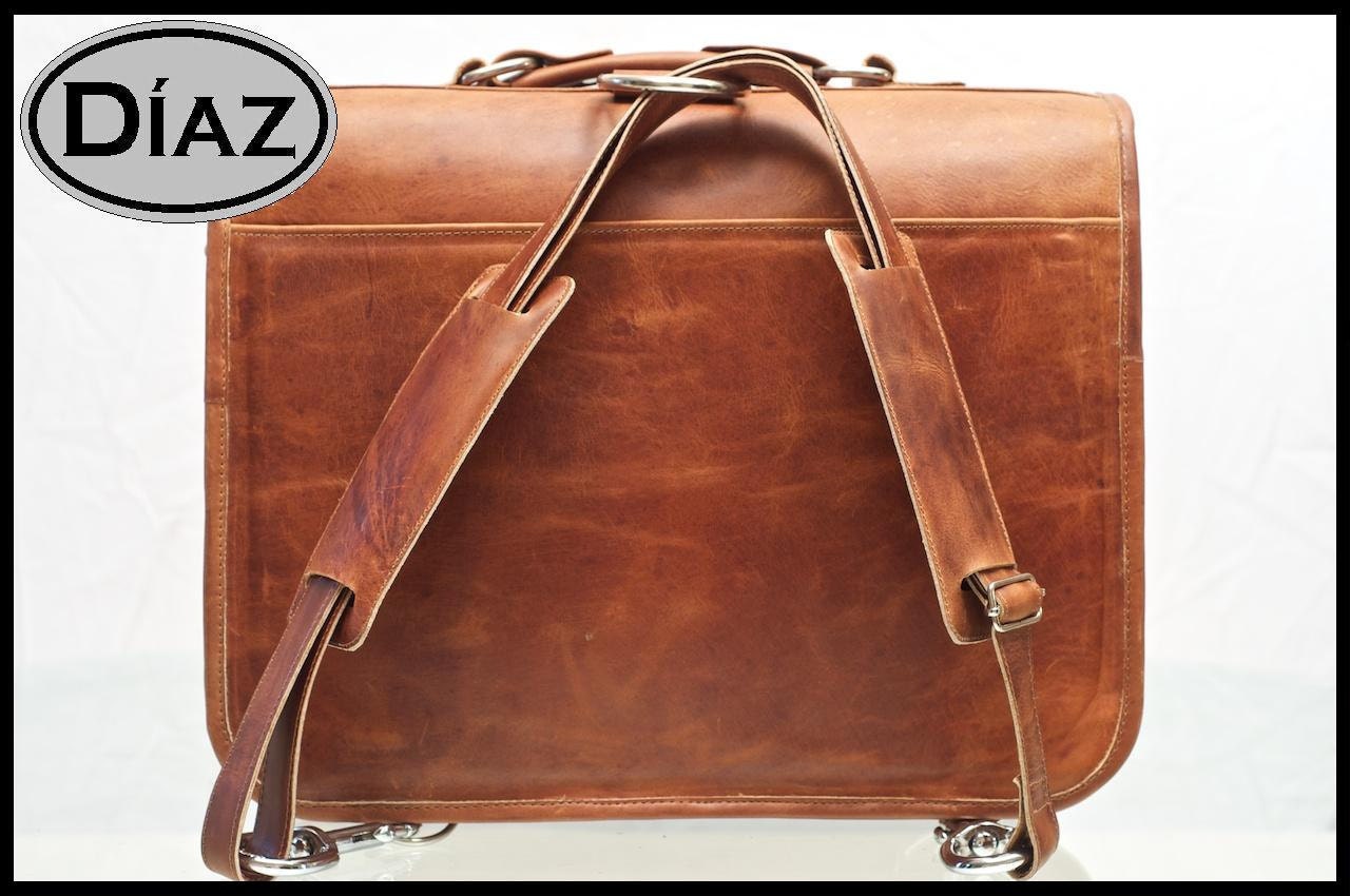 DIAZ Large Geunine Leather Briefcase / Backpack Messenger Bag Satchel in Crazy Horse Tanned Brown - (17in MacBook Pro) - Free Shipping -
