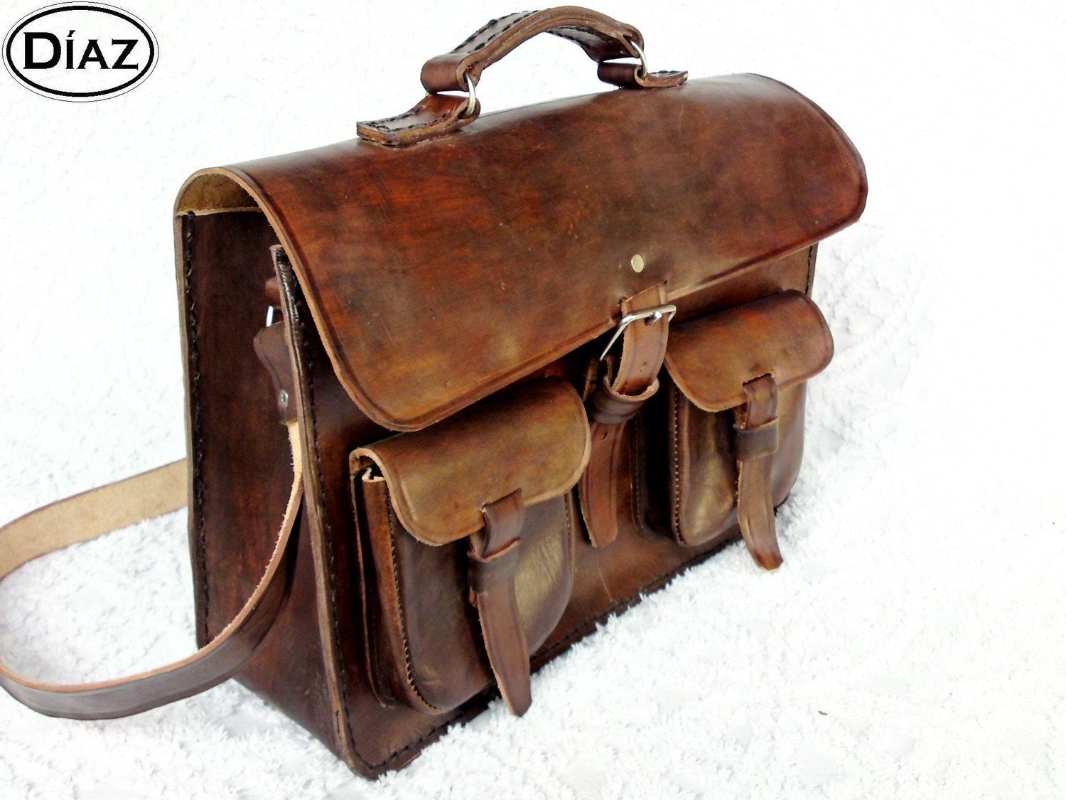 Dark Brown Rawhide Leather Messenger Laptop Satchel Bag -Free Shipping- BBC2BC