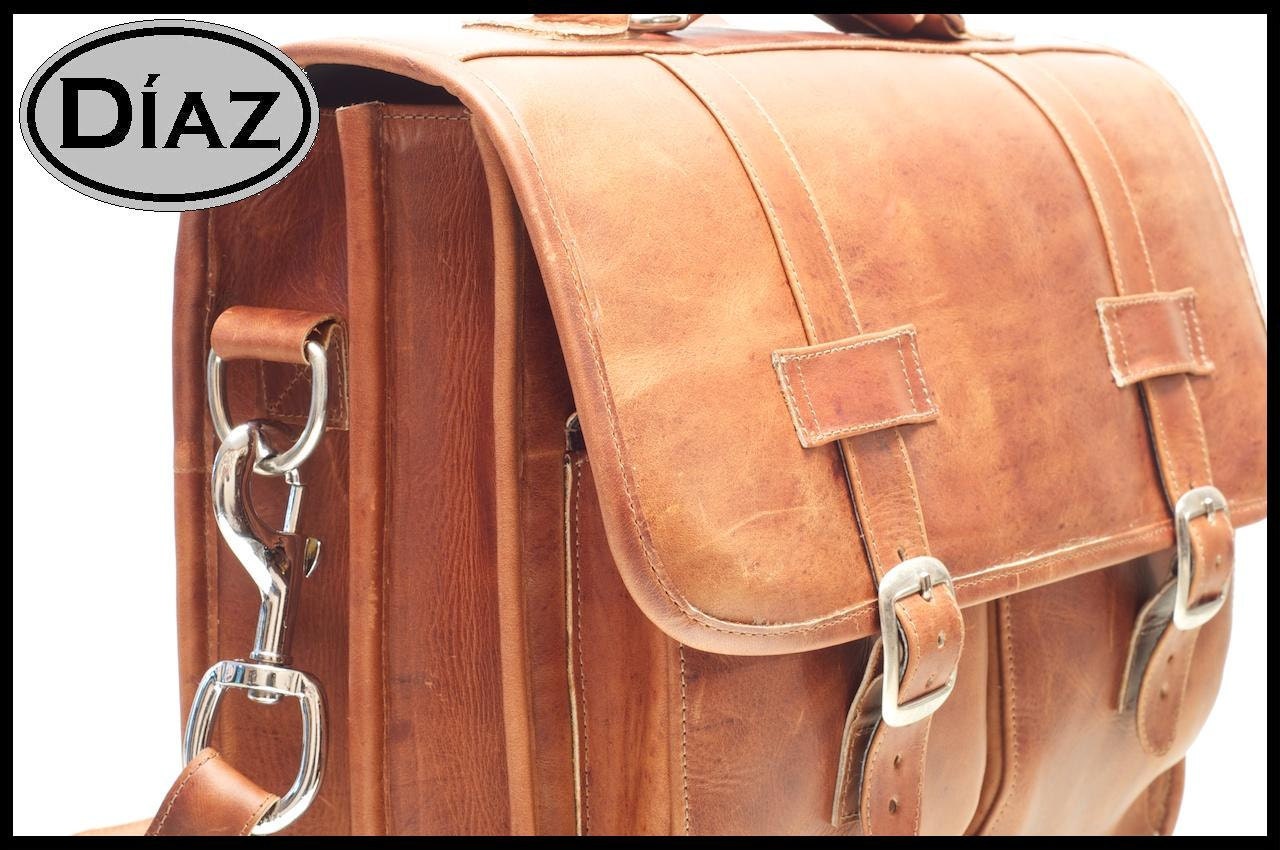 DIAZ Large Geunine Leather Briefcase / Backpack Messenger Bag Satchel in Crazy Horse Tanned Brown - (17in MacBook Pro) - Free Shipping -