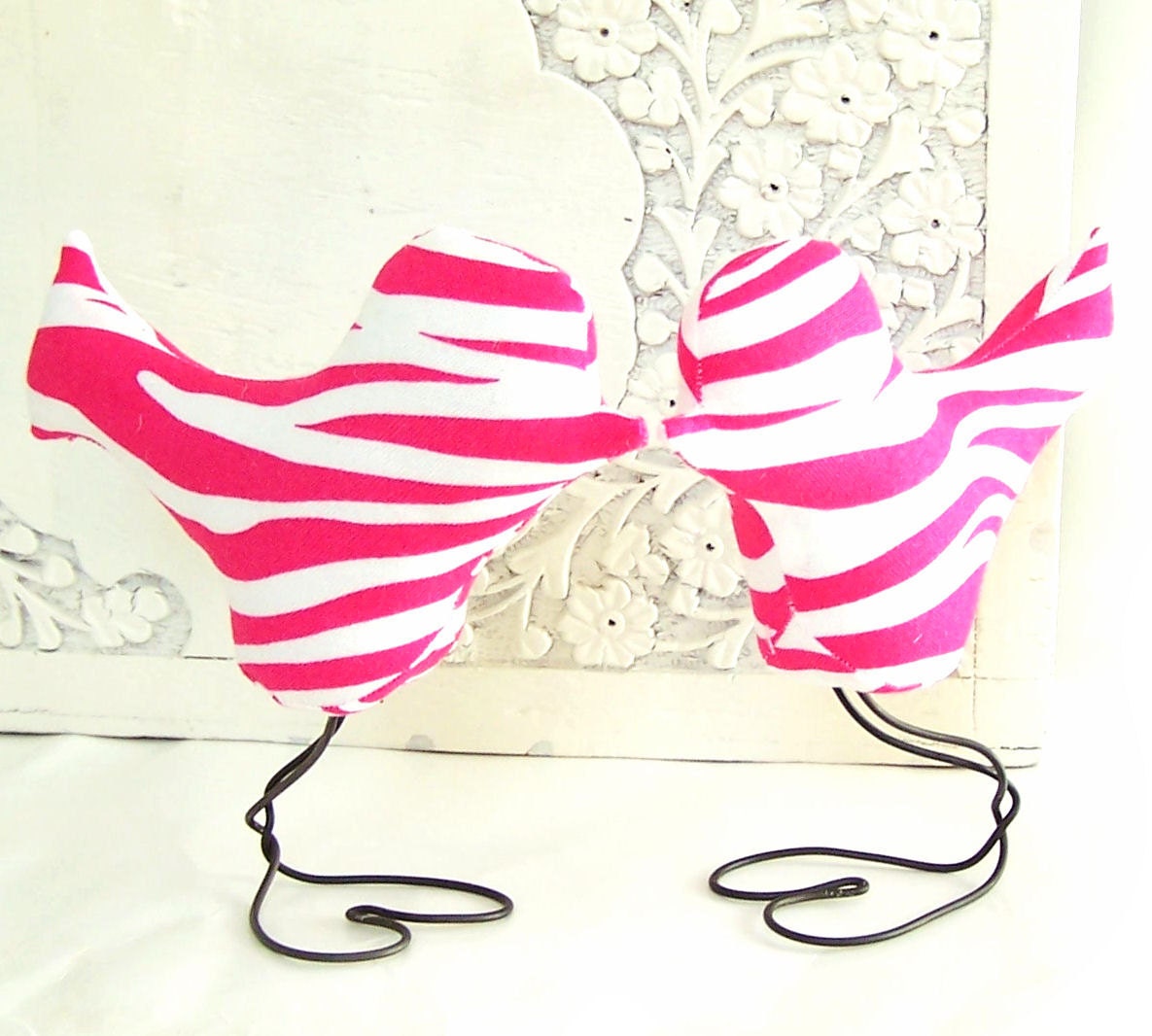 Zebra Hot Pink Wedding Cake Topper Love Birds, Home Decor, Spring Wedding, Wedding Gift, Nursery Decor, Girl's Birthday Party Decor