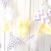 9 feet Banners, Bunting, 21 Pennant Flags, Vintage Yellow Gingham and Grey Polka Dot, Chevron and Floral, Baby Nursery Decor, Wedding Decor