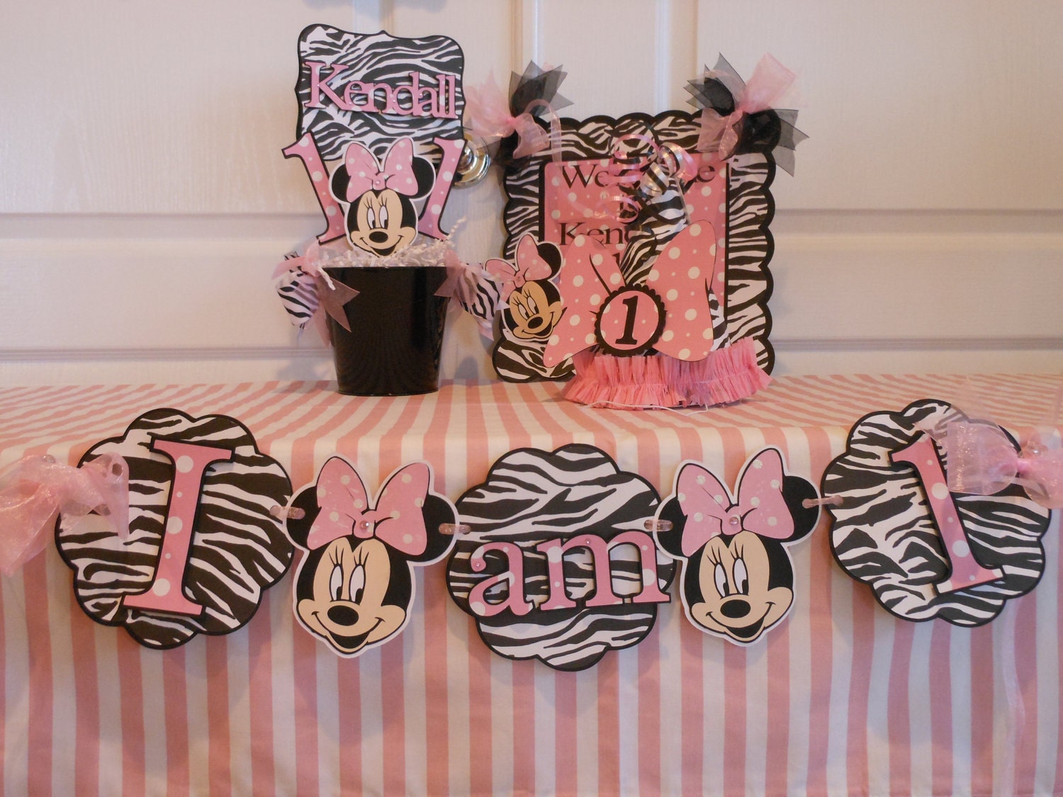 1st Birthday Party Package - Minnie Mouse zebra with light pink poka dot Il_170x135