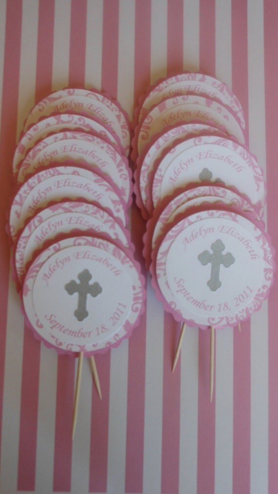 Baptism cupcake toppers- 12 Il_570xn