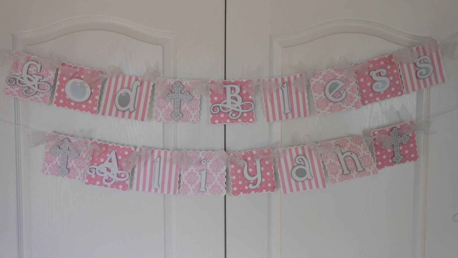 Baptism Celebration Name Banner (God Bless)