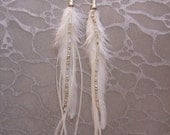 METZ Feather Earrings - Long White Metz Feathers w Pearls & Quartz Beads Dangle from Silver Cones, Bride