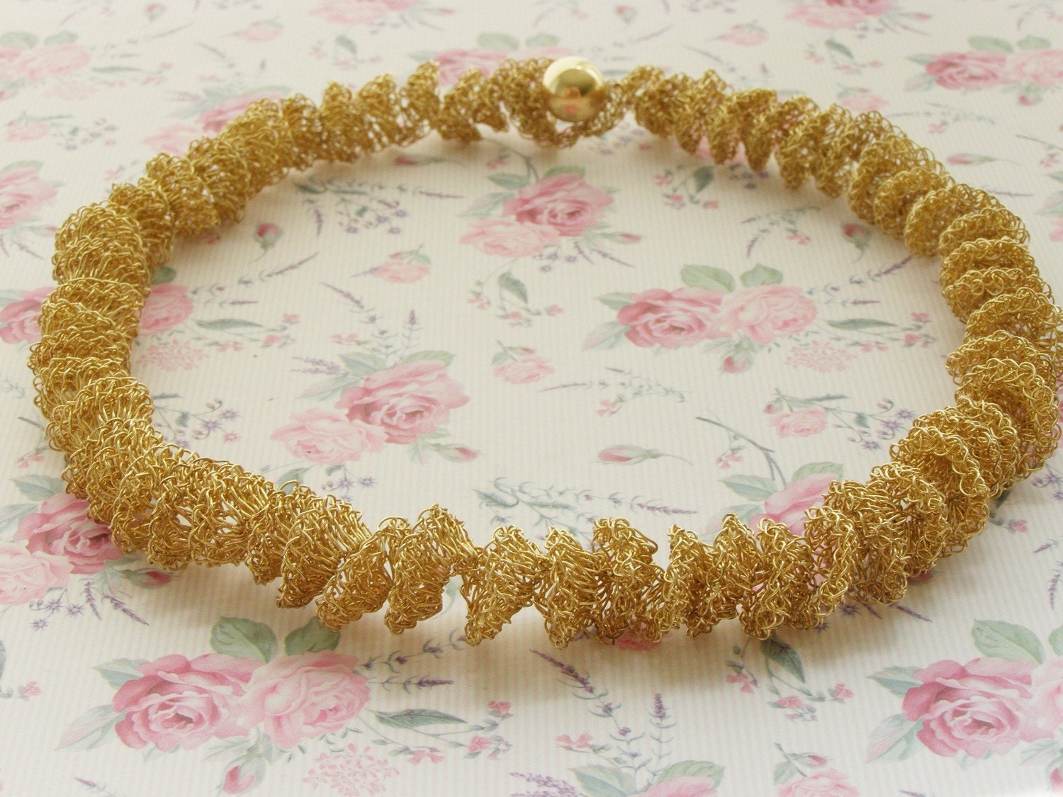 Crochet Necklace, Gold filled Spiral Necklace