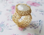 Crochet Ring - Oval White New Jade Ring