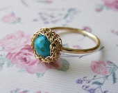 Turquoise Ring, Solitaire Ring, Crochet Ring, Goldfilled Turquoise Ring, Wire Crochet Jewelry, Bridesmaid Jewelry,