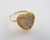 Valentines Day Ring, Mother of Pearl Ring, Crochet Ring,  Heart  Ring, Bridesmaid Ring