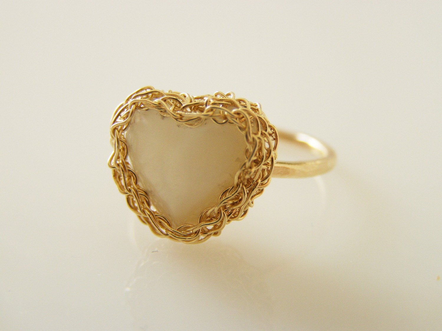 Valentines Day Ring, Mother of Pearl Ring, Crochet Ring,  Heart  Ring, Bridesmaid Ring