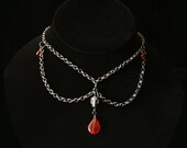 Gothic Jewelry - Gunmetal Skull Necklace with Blood Drops