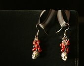 Gothic Jewelry - Gunmetal Skull Earrings with Little Blood Drops