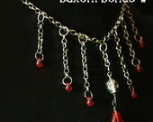 Gothic Jewelry - Gunmetal Skull Necklace with Blood Drops
