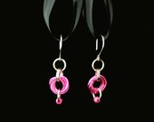 Gothic Jewelry - Chainmaille Earrings - Fuchsia and Hot Pink with Glass Bead accents