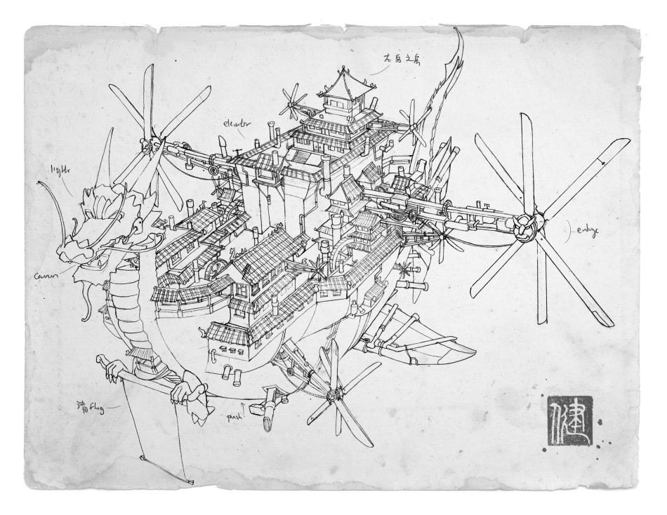 Imperial Airship Chinese Steampunk Print by James Ng