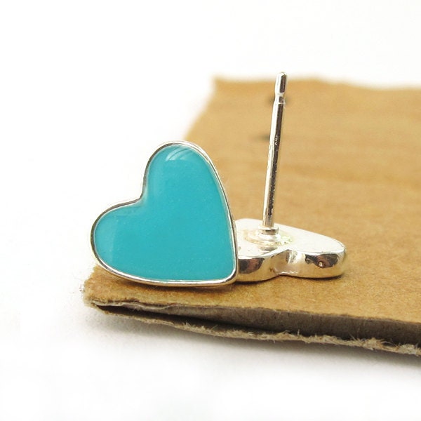 Turquoise  Heart stud Earrings - Small Sterling Silver post earrings, valentine's day,