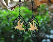 SALE 30% OFF leaf and bird earrings
