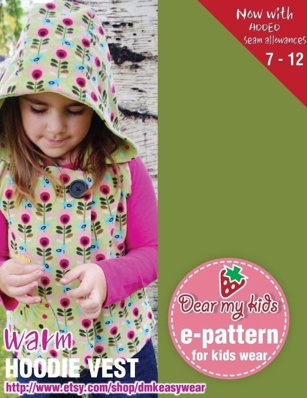 Warm Hoodie Vest Junior Size PDF Patterns ((Age 7 to 12))