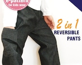 2 In 1 reversible pants - One side pocket, elastic band waist (12M - 6T) PDF patterns