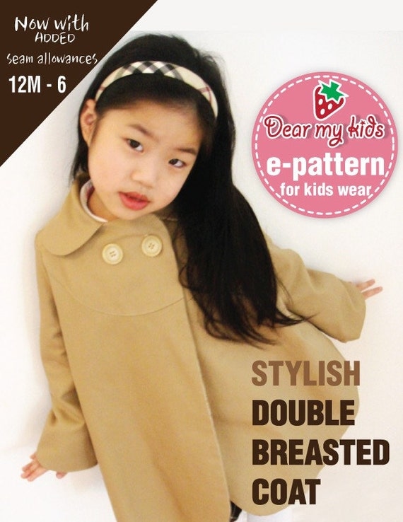 Stylish kids double breasted coat ( Age 1 to 6 ) PDF patterns