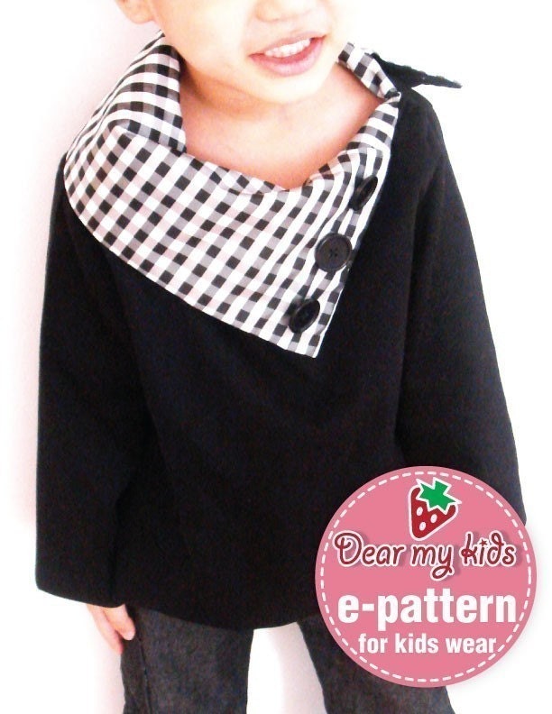 Unisex cowlneck pullover jacket (12 months upto age 6)PDF patterns - Reversible, 6 ways to wear, cowl neck, pullover jacket, side buttons