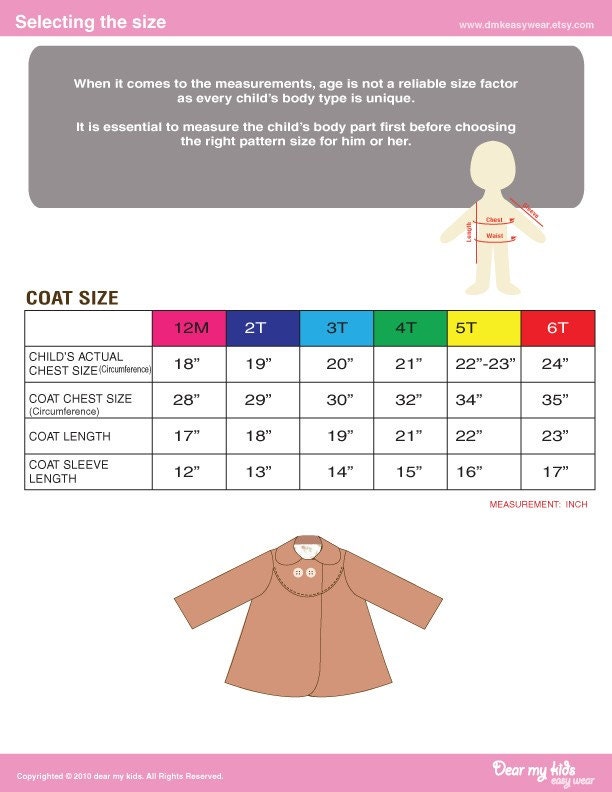 Stylish kids double breasted coat ( Age 1 to 6 ) PDF patterns