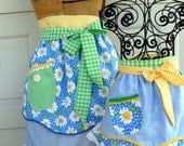 Daisy and Gingham Apron Set Mother Daughter Matching Half Aprons