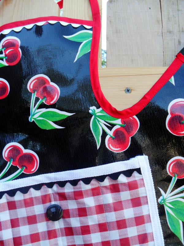 Little Girls Art Smock or Cooking Apron in Retro Cherries Wipe Clean Vinyl