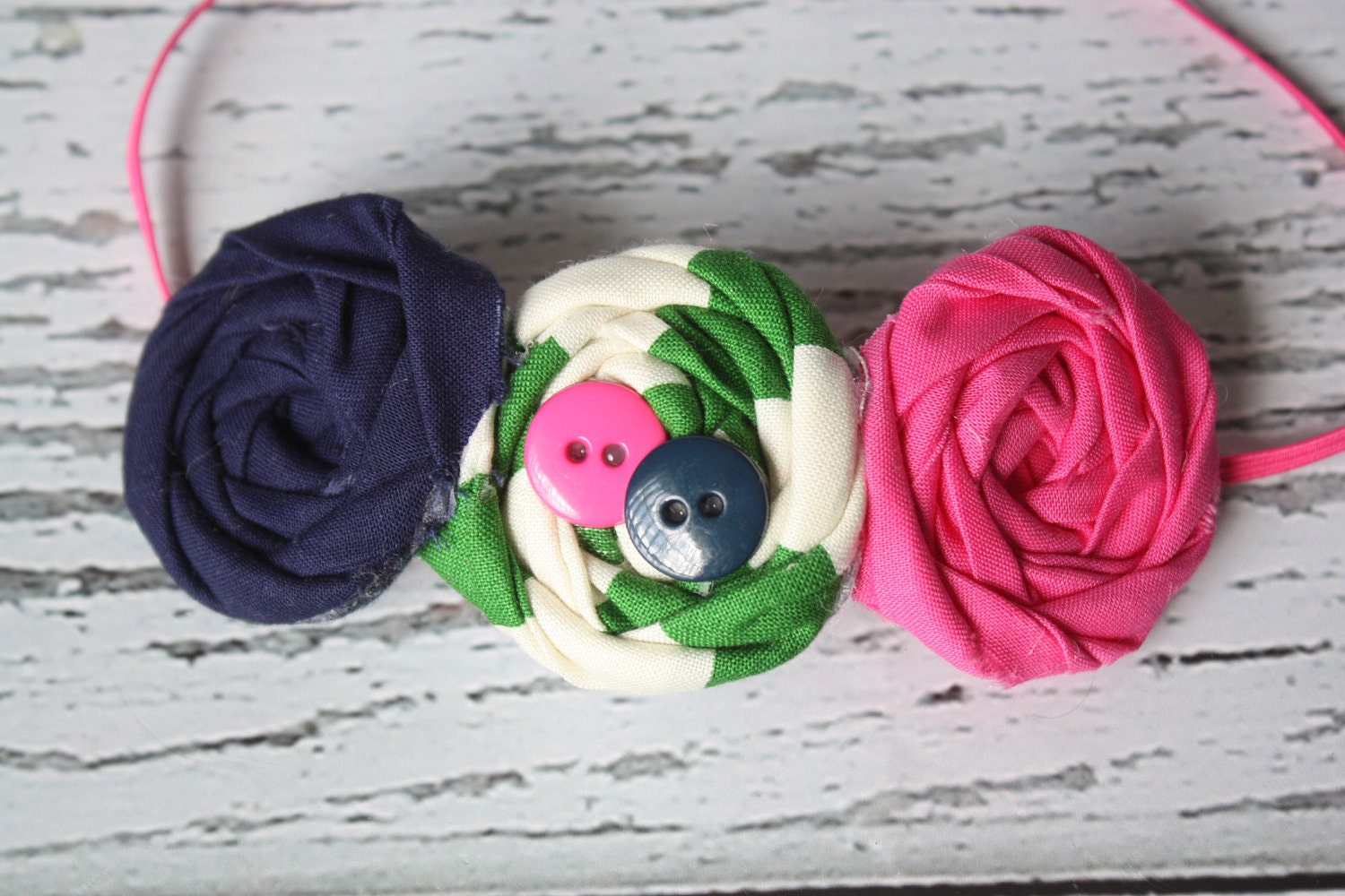 Rugby- navy, kelly green & bright pink triple rosette headband