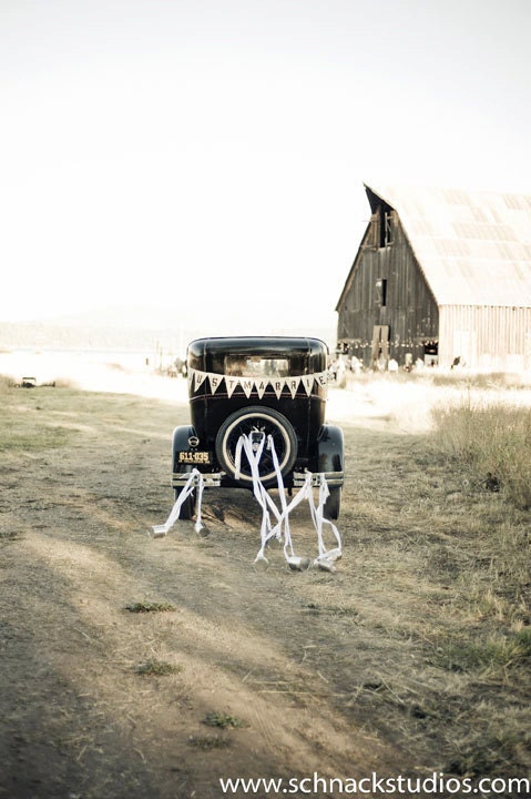 As seen in Martha Stewart Weddings- Just Married Burlap Banner