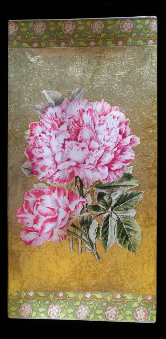 Pink Carnations Decoupage Under Glass Plate
